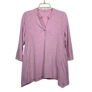 Chico's Women 0 (S) Pink Cotton/Modal Long Tunic Shark Bite Hem 3/4 Sleeve